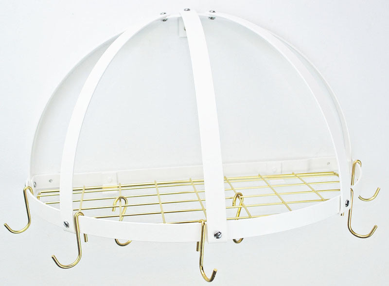 Rogar KD Half Dome Pot Rack With Grid, White and Brass
