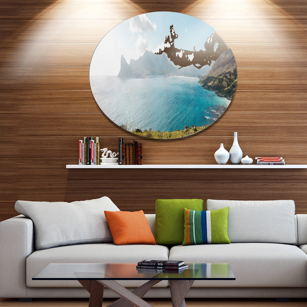 Hout Bay From Chapman Peak, Seashore Round Metal Wall Art, 11"