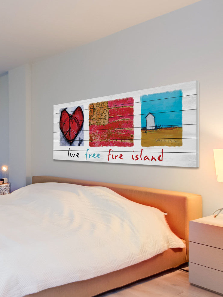 "Live Free Fire Island" Print on White Pine Wood by Tori Campisi
