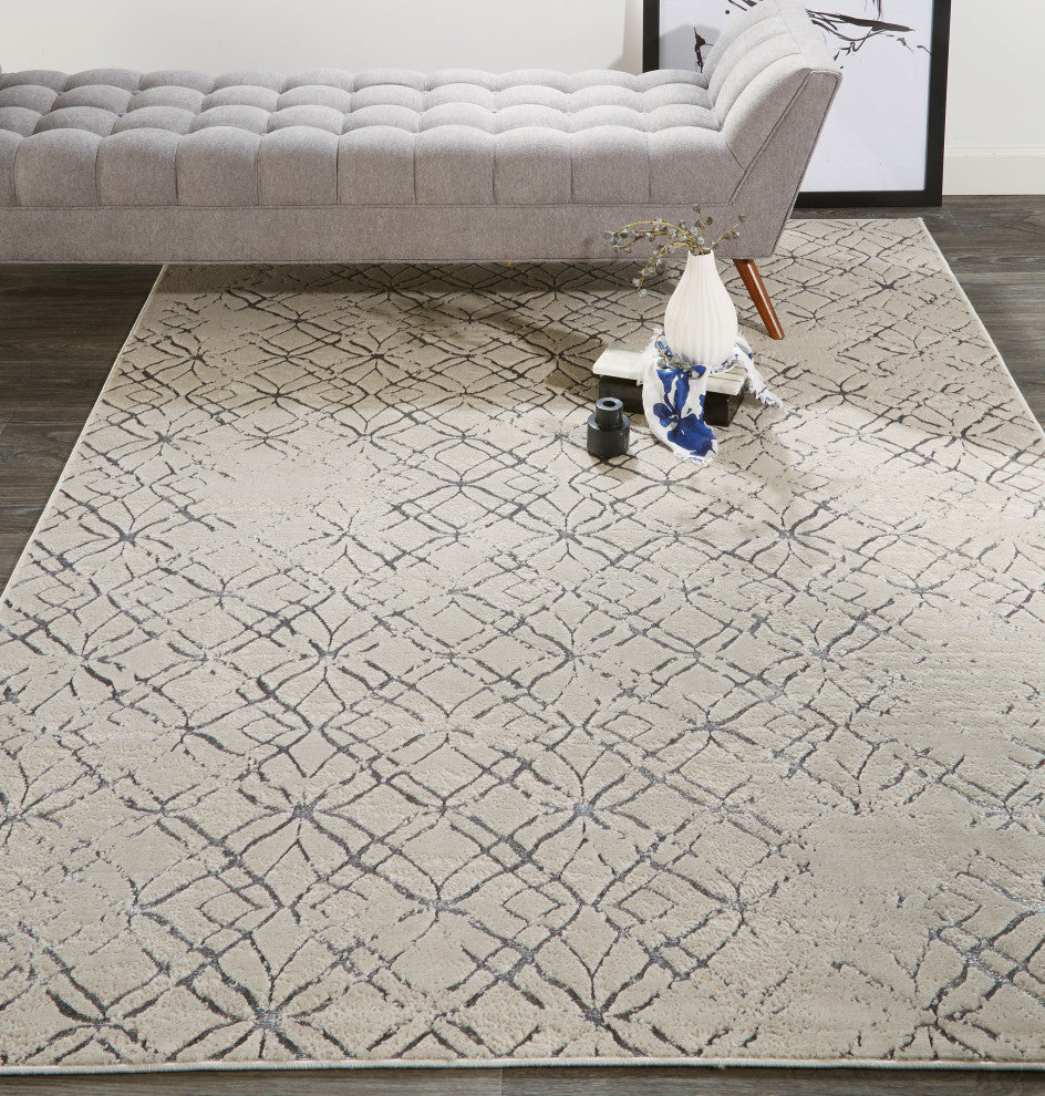 Weave & Wander Orin Modern Metallic Trellis Rug, Silver/Gray, 10'x13'2"