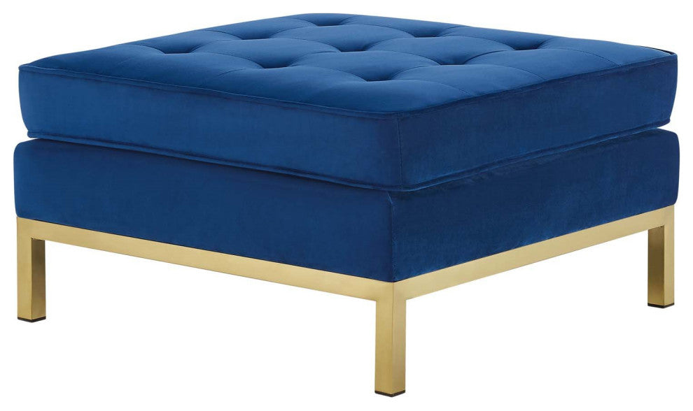 Accent Chair Ottoman, Velvet, Gold Blue Navy, Modern, Living Lounge Hospitality