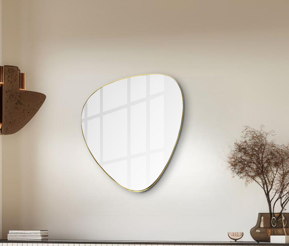 Finch Glass Mirror With Iron Frame, Brushed Gold, 30" H