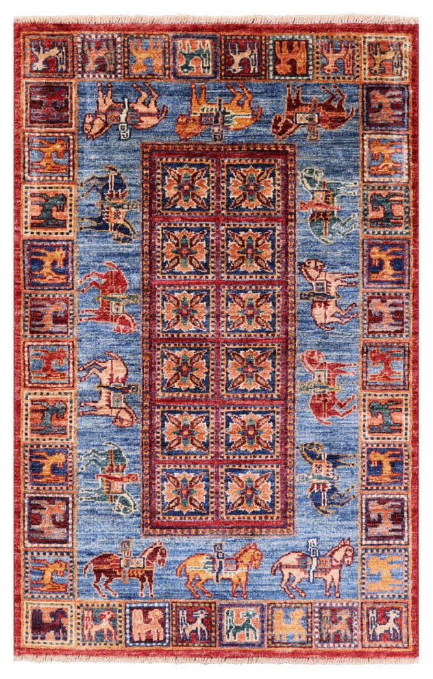 Handmade Antiqued Pazyryk Historical Design Rug 2' 8" X 4' 3" Q10976