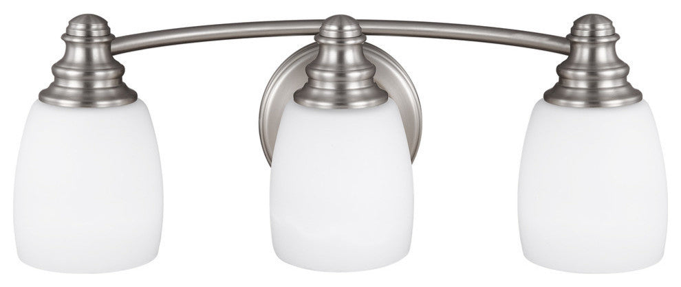 Bentley 3-Light Bath Vanity, Satin Nickel, White Opal Etched Glass