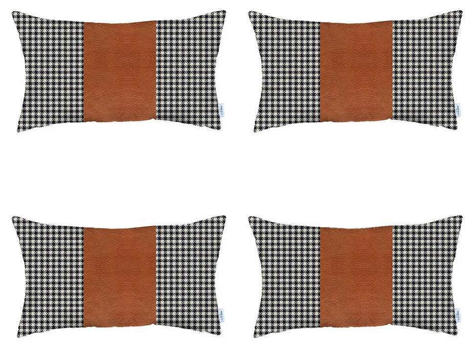 Set of 4 Brown Houndstooth Lumbar Pillow Covers