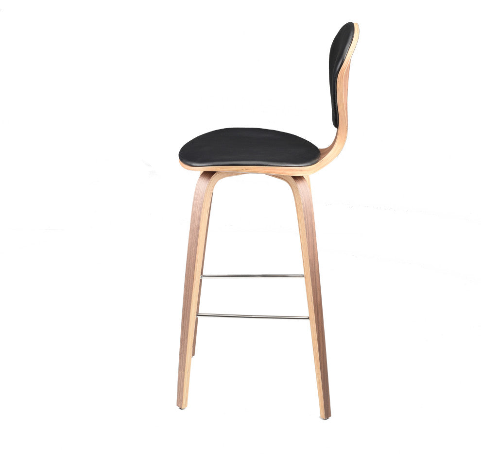 Satine Bar Stool in American Walnut and Black Leather by Nuevo