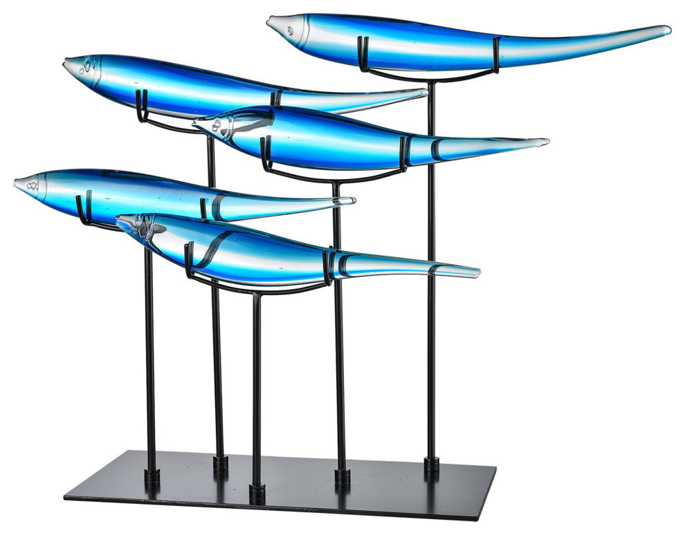 5 Blue Fish Handcrafted Art Glass Figurine