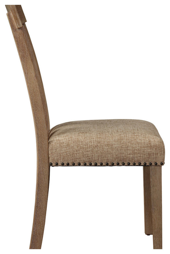 Set of 2 Upholstered Side Chair, Maple Finish