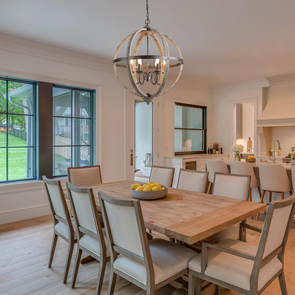 LNC Farmhouse Distressed Wood Orb Chandelier, 6 Lights