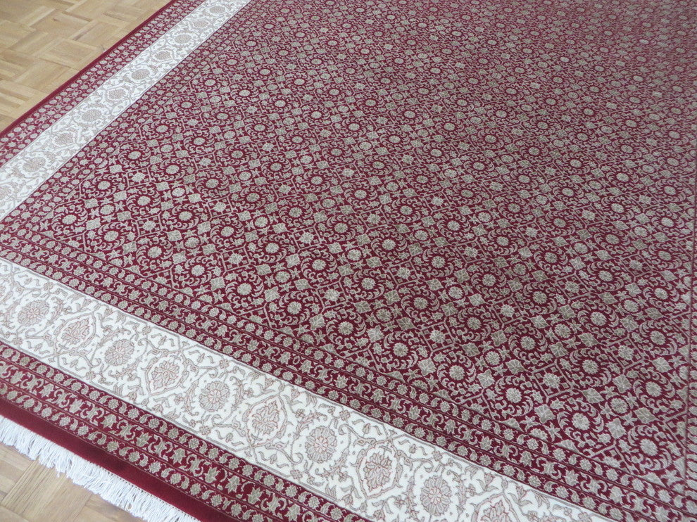 8'3x11'6 Handmade Red Fine Herati Tabriz Oriental Rug With Silk