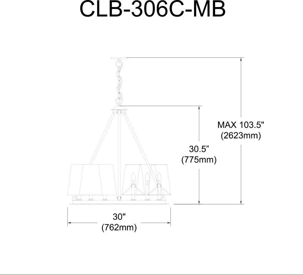 Colby Transitional 6 Light Matte Black Black Metal Chandelier