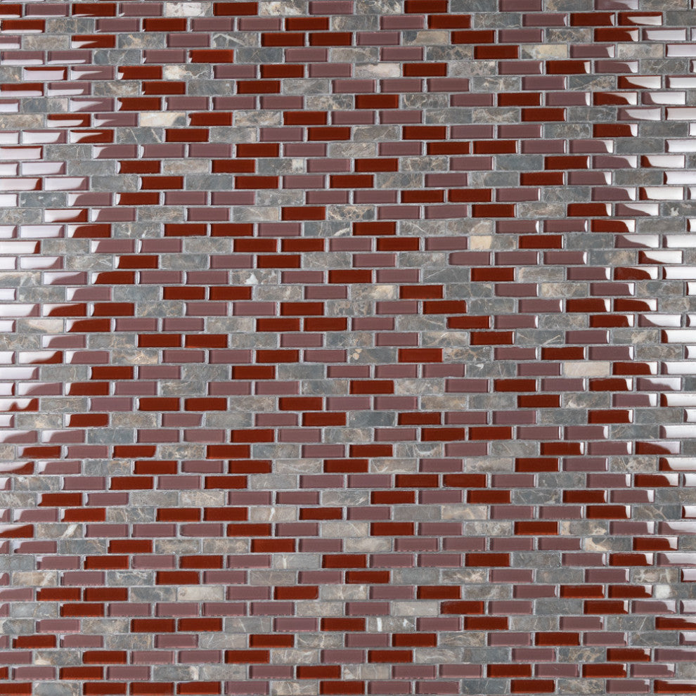 Tessera Glass Subway Wall Tile, Bordeaux