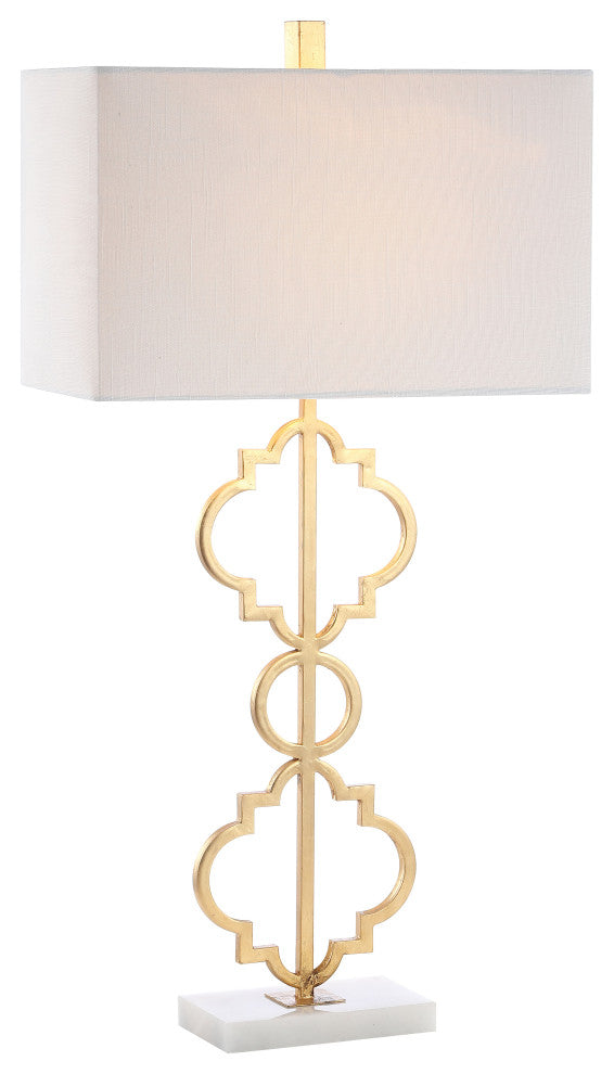 Selina 32" Iron Ogee Trellis Modern LED Table Lamp, Gold  by JONATHAN  Y