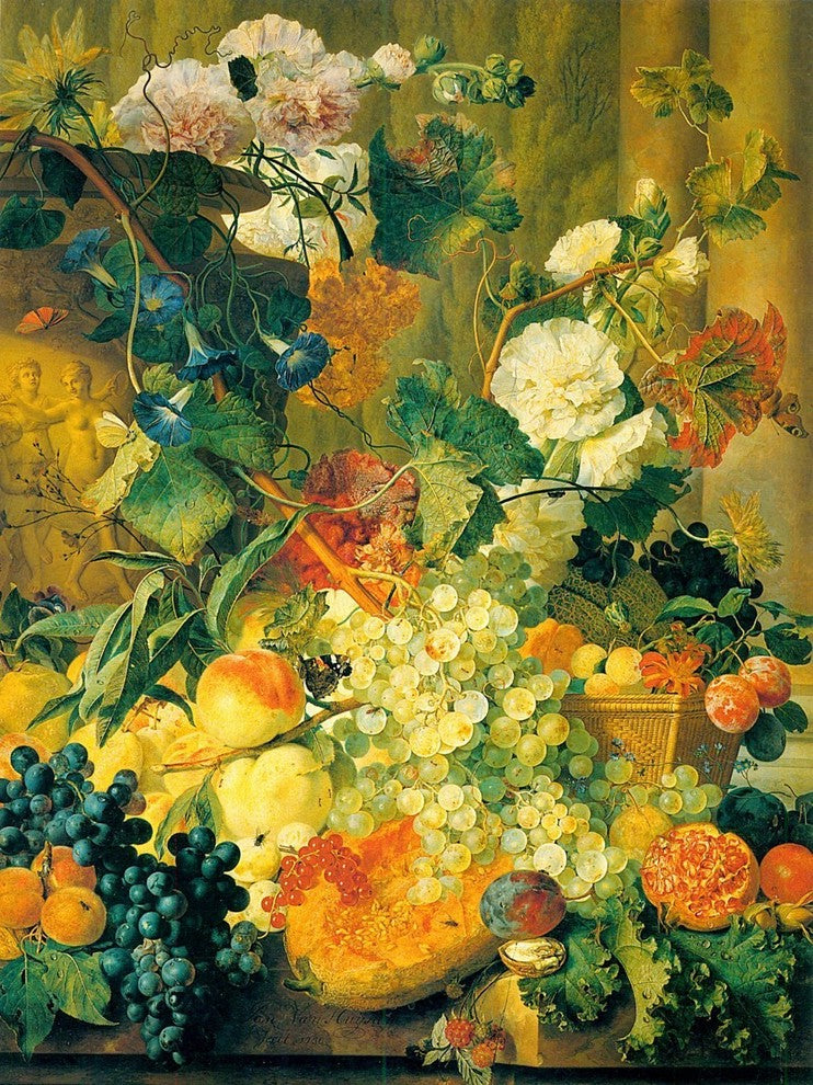 Tile Mural, Hollyhocks By Jan Van Huysum Ceramic, Matte
