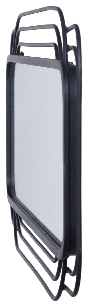 Gemma - Mid-Century Modern Metal Wall Mirror - Matte Black Finish