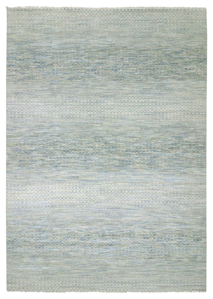 Cadet Gray Dyed 100% Wool Hand Knotted Chiaroscuro Collection Rug, 10'x14'1"