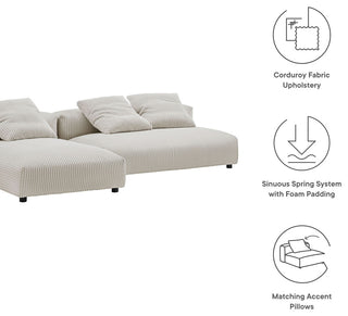 Solace 2-Piece Modular Corduroy Upholstered Sectional Sofa With Chaise, Almond