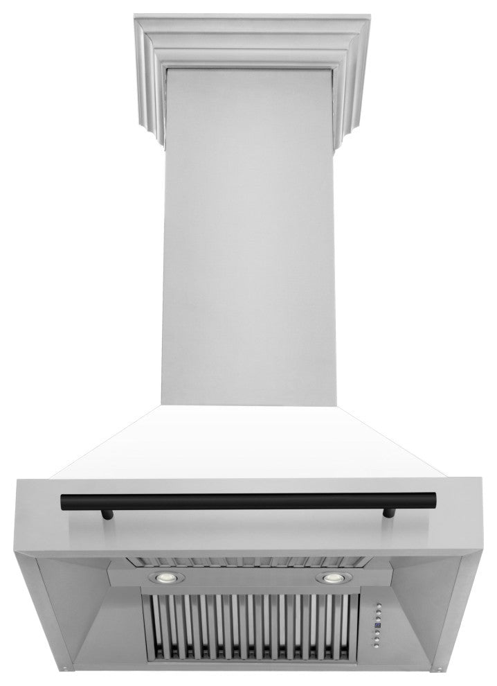 ZLINE 30" Wall Mount Hood, Stainless With White Matte Shell, 8654STZ-WM30-MB