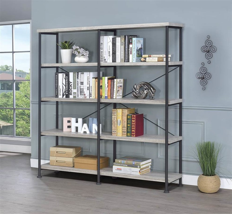 Analiese Industrial Four Tier Bookcase w/ gray Driftwood Finish and Black Frame