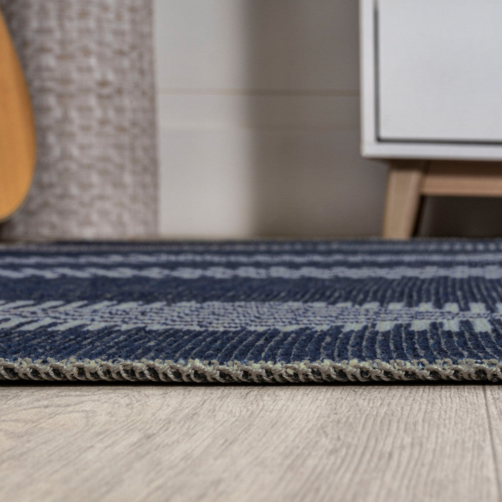 Nautisk Trellis Stripe Machine-Washable Area Rug, 2 X 8