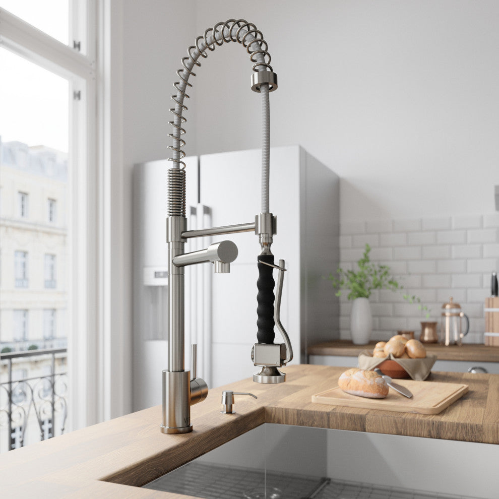 VIGO Zurich 27" H Single Handle Pull-Down Sprayer Kitchen Faucet, Stainless Steel, Without Extras