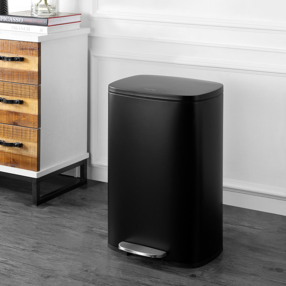 Connor 13-Gallon Trash Can With Soft-Close Lid and Mini Trash Can, Black