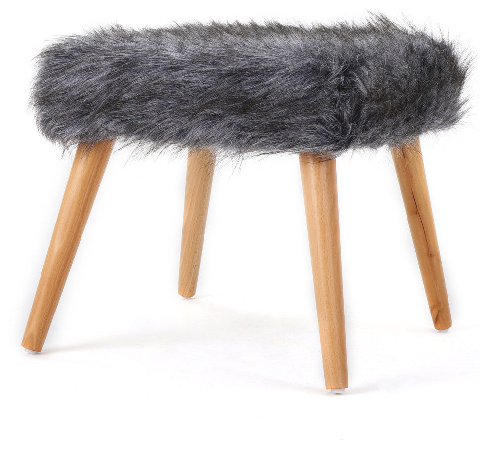 GDF Studio Hussey Mid-Century Gray Faux Fur Ottoman, Qty of 2
