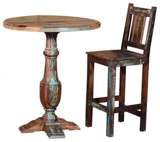 Trinidad 36" Round Reclaimed Solid Wood Pub Table in Multi-Color