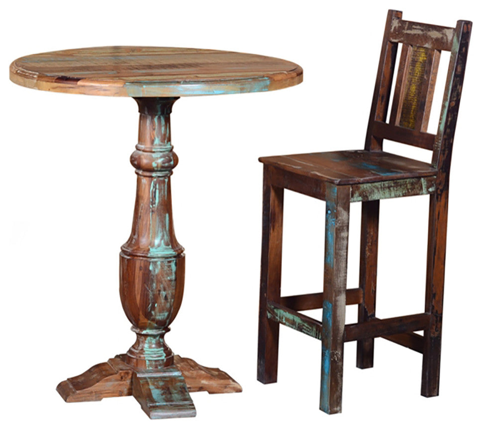 Trinidad 36" Round Reclaimed Solid Wood Pub Table in Multi-Color