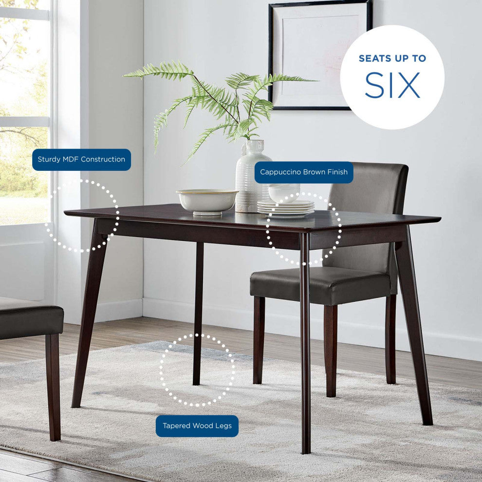 Dining Table, Rectangular, Wood, Drak Brown, Modern, Cafe Bistro Restaurant