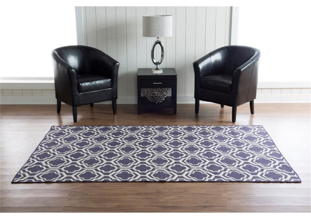 Linon Salonika Quatrefoil Reversible Woven Wool 5'x8' Rug in Purple