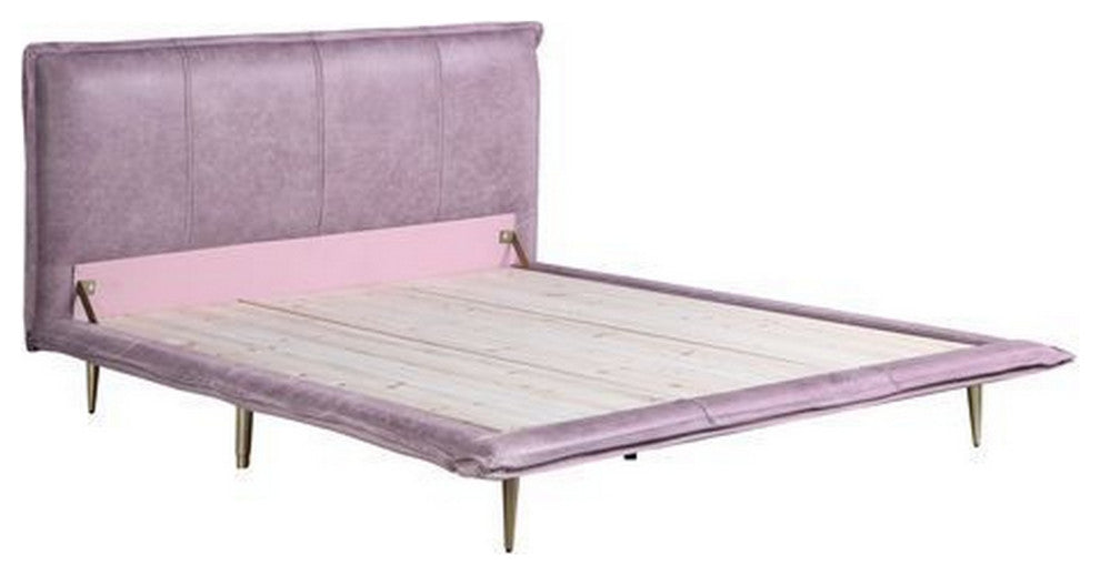 Benzara BM266453 King Bed With Faux Leather Upholstery, Pink