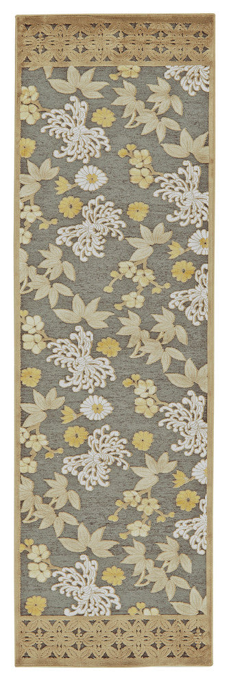 Weave & Wander Grayton Rug, Pewter/Dark Green, 2'6"x8' Runner