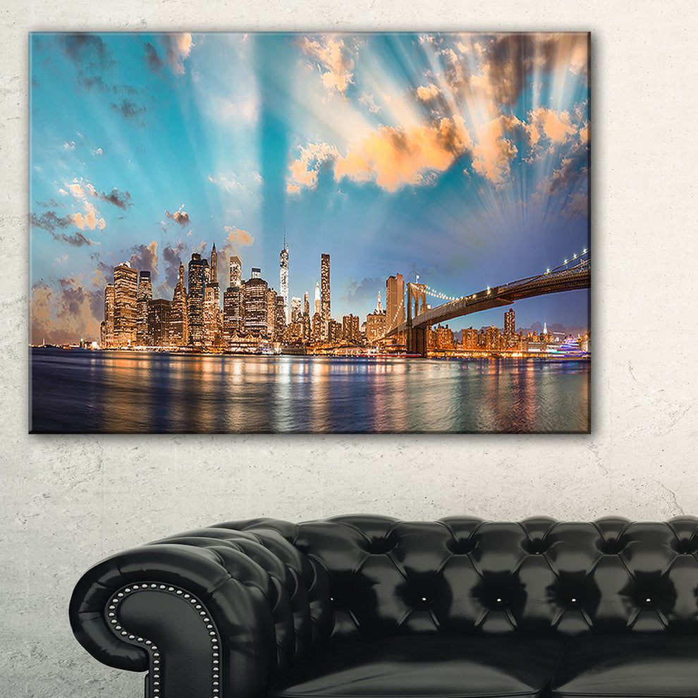 "Dramatic Sky Over Manhattan City" Canvas Print60"x28", 1 Panel