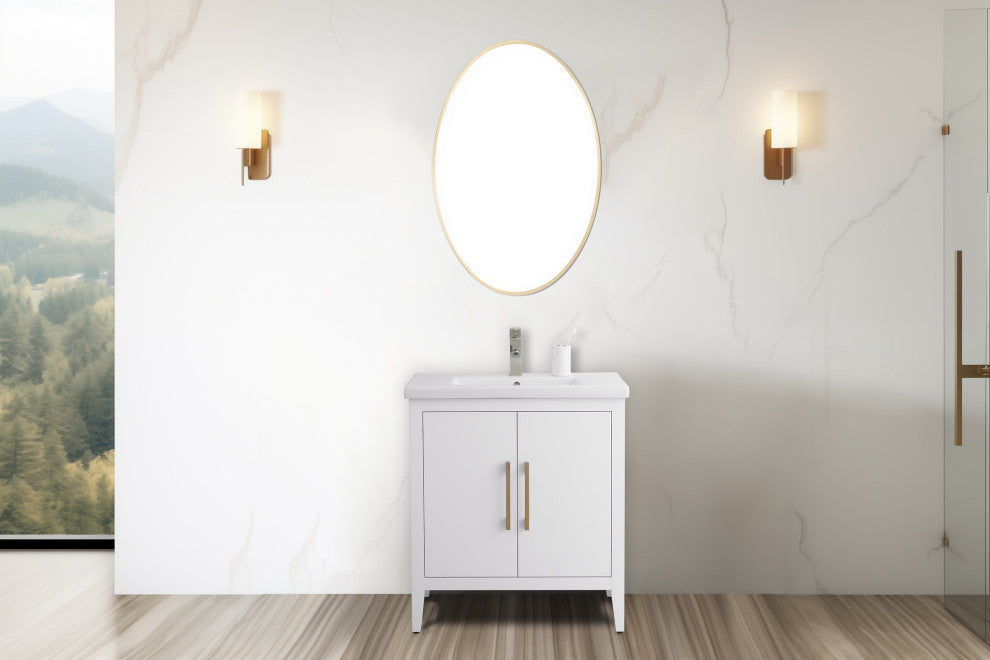Vanity Art Bathroom Vanity With Sink, White, 30", Single Sink, Brushed Nickel