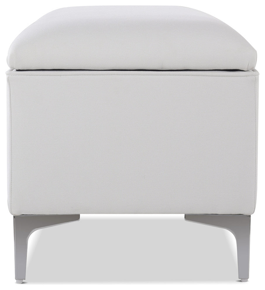 Madelyn Modern Storage Bench With Stainless Steel Legs, Bright White