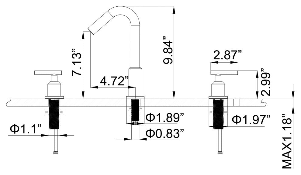 Deck Mounted Dual Handles High-Arc Widespread Bathroom Faucet
