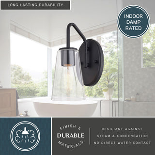 Beverly 1 Light Matte Black Bathroom Vanity Wall Sconce Fixture Clear Glass