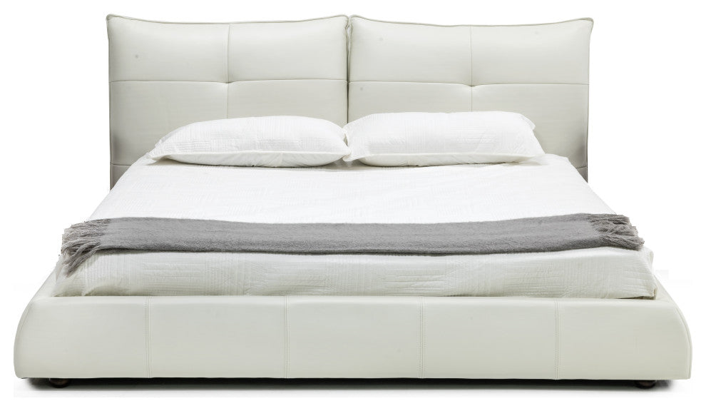 Modrest Patrick Modern White Leather Bed, Eastern King