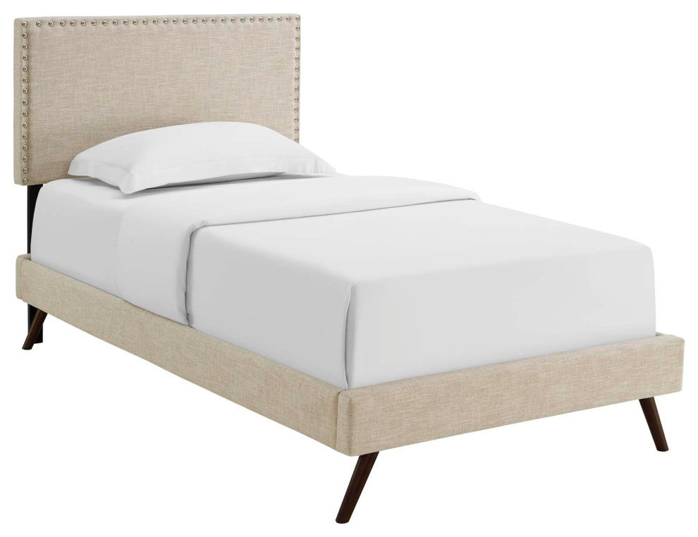 Modway Macie Twin Platform Bed With Round Splayed Legs, Beige