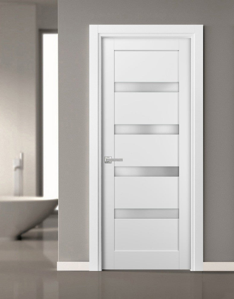 Door with Hardware |Quadro 4113 White Silk with Frosted Opaque Glass -28x96