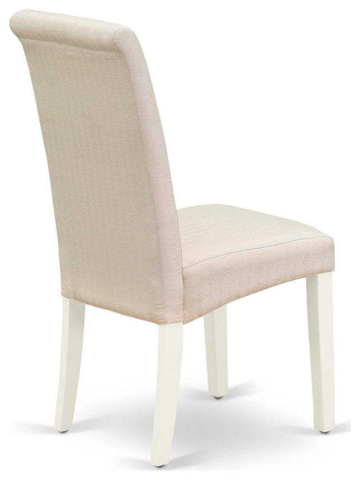 5Pc Dining Set, Round Room Table, Four Parson Chairs, Cream Fabric, White