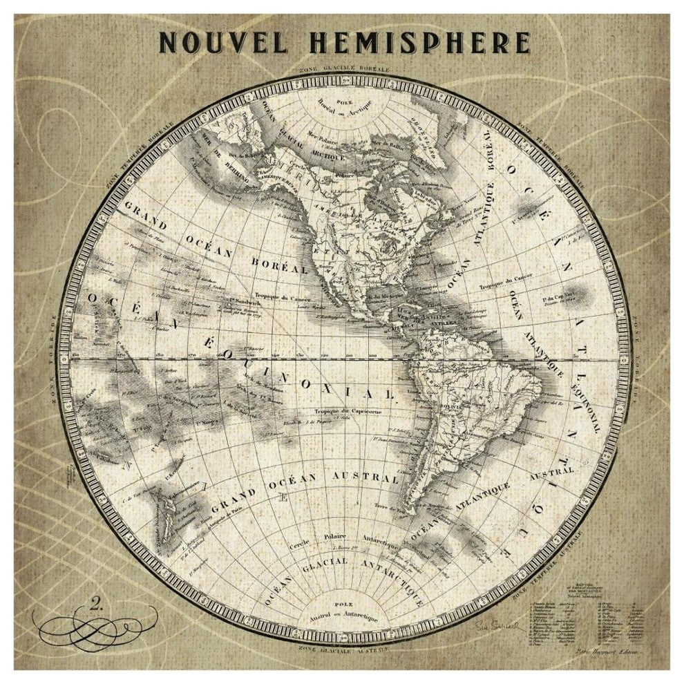 "French World Map III" Digital Paper Print by Sue Schlabach, 32"x32"