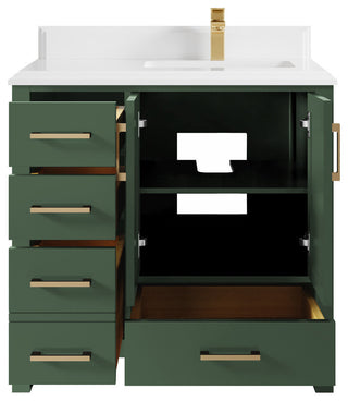 Malibu 36 Right Offset Bath Vanity in Lafayette Green 1.5" White Quartz
