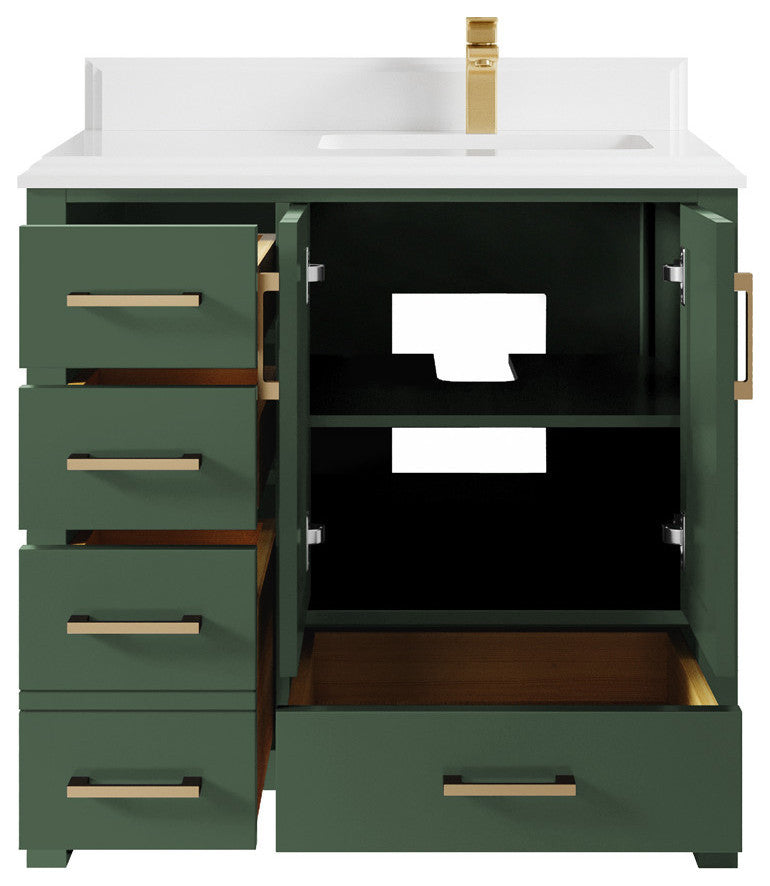 Malibu 36 Right Offset Bath Vanity in Lafayette Green 1.5" White Quartz