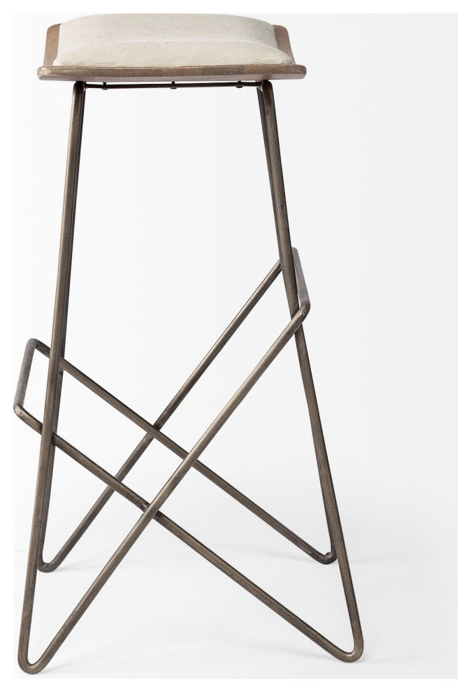 Katniss Cream Fabric Seat with Gold Metal Frame Bar Stool