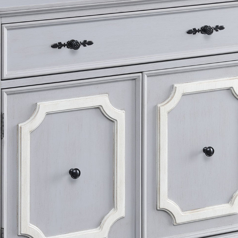 Benzara BM250415 MDF Cabinet With Double Door Storage and Bun Feet, White