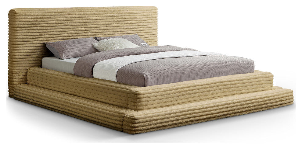 Drew Upholstered Bed, Camel, Queen, Corduroy Fabric