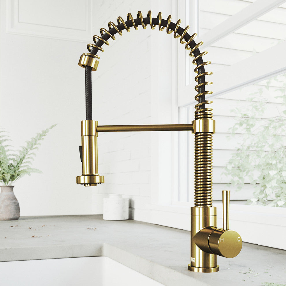 VIGO Edison 19" H Single Handle Pull-Down Sprayer Kitchen Faucet, Matte Brushed Gold, No Sensor, Without Extras