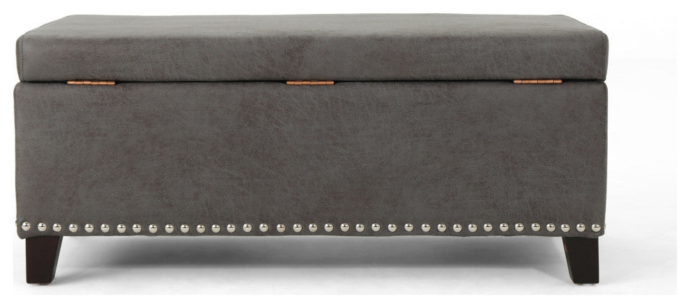 GDF Studio Carl Traditional Microfiber Storage Ottoman, Slate/Dark Brown